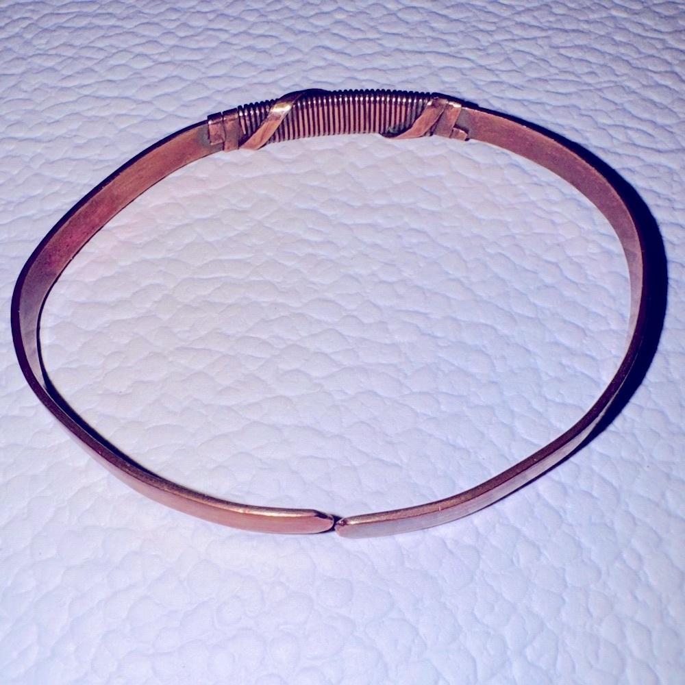 Solid Copper Wire Wrapped Hammered Bangle Bracele… - image 2